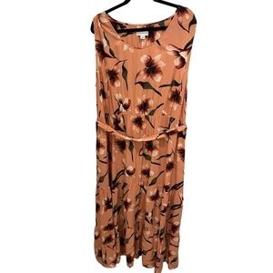 Ava&viv Sleeveless Tank Tiered Coral Floral Maxi Dress Sz 2X Summer Cottagecore